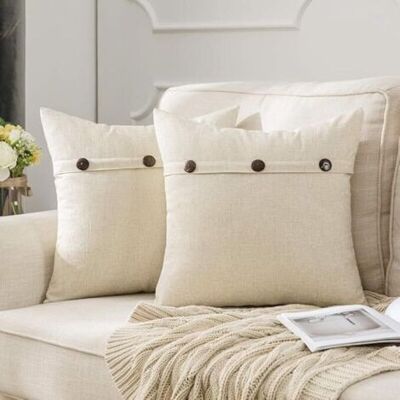 Bunthaus Lot De 2 Housses De Coussin En Lin Avec Boutons Décoratifs, 45x45cm, Blanc Crème, Style Élégant Pour Canapé Et Salon - Publicité Bunthaus Lot De 2 Housses De Coussin En Lin Avec Boutons Décoratifs, 45x45cm, Blanc Crème, Style Élégant Pour Canapé Et Salon - Publicité