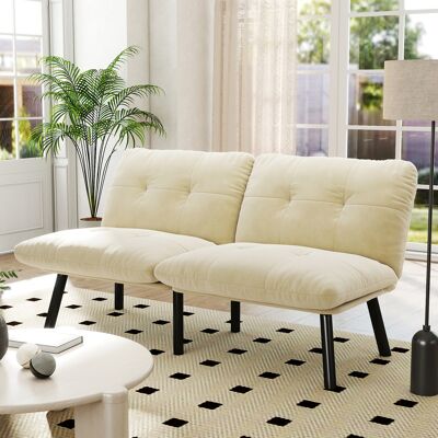 MIDUODUO Canapé-lit Pliant Crème Moderne - Canapé Futon 2 Places Avec Fonction Couchage,lit D’amis Économisant De La Place - Publicité MIDUODUO Canapé-lit Pliant Crème Moderne - Canapé Futon 2 Places Avec Fonction Couchage,lit D’amis Économisant De La Place - Publicité