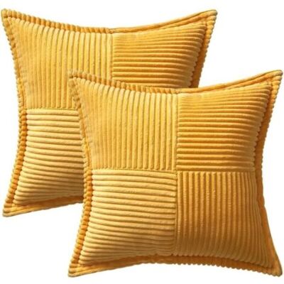 Bunthaus Housses De Coussin Décoratives Pour Canapé-lit, Salon, 45 X 45 Cm, Lot De 2, Coussins Décoratifs Jaune Style Bohème, Taies D'Oreiller En Velours Côtelé Doux À Rayures Latérales - Publicité Bunthaus Housses De Coussin Décoratives Pour Canapé-lit, Salon, 45 X 45 Cm, Lot De 2, Coussins Décoratifs Jaune Style Bohème, Taies D'Oreiller En Velours Côtelé Doux À Rayures Latérales - Publicité