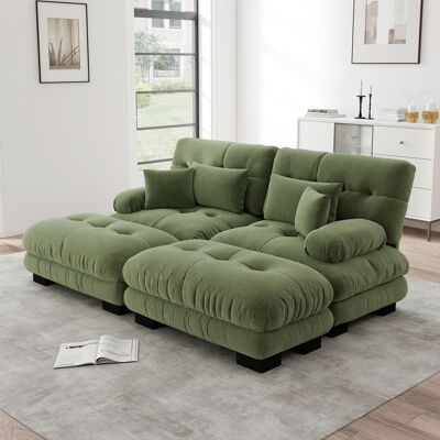 ARRIGONI Canapé D'Angle Nuage Pour Salon, Canapé Double En Chenille Avec 2 Coussins Lombaires Et 2 Coussins Décoratifs, Canapé Rembourré À Larges Accoudoirs Et 2 Ottomans, Vert En Chenille - Publicité ARRIGONI Canapé D'Angle Nuage Pour Salon, Canapé Double En Chenille Avec 2 Coussins Lombaires Et 2 Coussins Décoratifs, Canapé Rembourré À Larges Accoudoirs Et 2 Ottomans, Vert En Chenille - Publicité