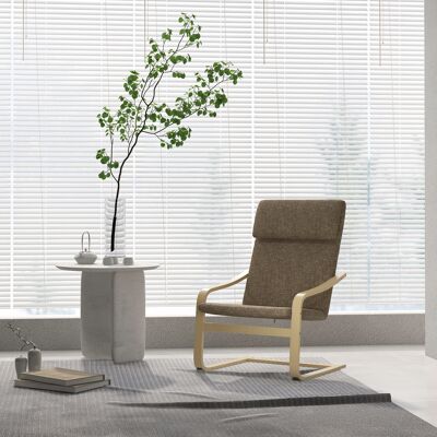 ALLAUVE Fauteuil De Relaxation En Bois De Bouleau, Marron, Avec Coussin Aspect Lin - Publicité ALLAUVE Fauteuil De Relaxation En Bois De Bouleau, Marron, Avec Coussin Aspect Lin - Publicité