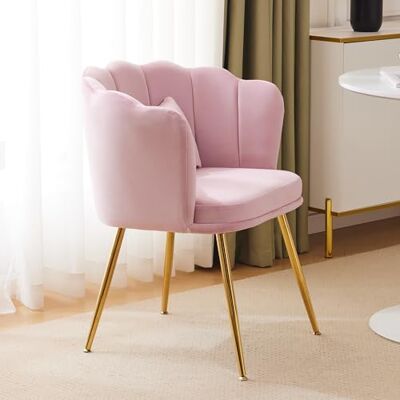 NO BRAND Fauteuil Moderne En Velours Avec Dossier Pétale, Chaise Lounge Rembourrée À Pieds Dorés Et Coussin Papillon Pour Salon, Chambre Ou Salle À Manger (rose) - Publicité NO BRAND Fauteuil Moderne En Velours Avec Dossier Pétale, Chaise Lounge Rembourrée À Pieds Dorés Et Coussin Papillon Pour Salon, Chambre Ou Salle À Manger (rose) - Publicité