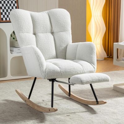 OEM Nouveau Fauteuil À Bascule Revêtu De Tissu Polaire « Teddy » (avec Repose-pieds Rétractable) — Blanc - Publicité OEM Nouveau Fauteuil À Bascule Revêtu De Tissu Polaire « Teddy » (avec Repose-pieds Rétractable) — Blanc - Publicité
