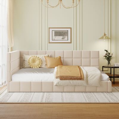 ALLAUVE Canapé Convertible Velours Beige Doux 140x200 Cm, Sommier Intégré Multifonction, Lit Polster Avec Dossier Ajustable - Publicité ALLAUVE Canapé Convertible Velours Beige Doux 140x200 Cm, Sommier Intégré Multifonction, Lit Polster Avec Dossier Ajustable - Publicité