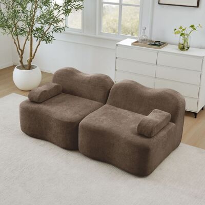 ACKERMAN Canapé Sans Ossature Modulaire 2 Places, Forme Ondulée, Coussins D'Assise Profonds, Coussin D'Accoudoir Amovible, Pour Salon Et Appartement, Aucun Montage Requis, Marron - Publicité ACKERMAN Canapé Sans Ossature Modulaire 2 Places, Forme Ondulée, Coussins D'Assise Profonds, Coussin D'Accoudoir Amovible, Pour Salon Et Appartement, Aucun Montage Requis, Marron - Publicité