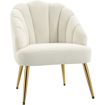 ARRIGONI Fauteuil En Velours Rembourre Avec Dossier En Forme De Coquillage Et Pieds En Acier Pour Chambre Et Salon 63x65x84 Cm Creme - Publicité ARRIGONI Fauteuil En Velours Rembourre Avec Dossier En Forme De Coquillage Et Pieds En Acier Pour Chambre Et Salon 63x65x84 Cm Creme - Publicité