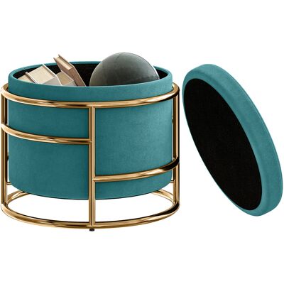 ARRIGONI Pouf Coffre Rond En Velours Avec Compartiment 24l Et Couvercle Amovible 42x39 Cm Vert - Publicité ARRIGONI Pouf Coffre Rond En Velours Avec Compartiment 24l Et Couvercle Amovible 42x39 Cm Vert - Publicité