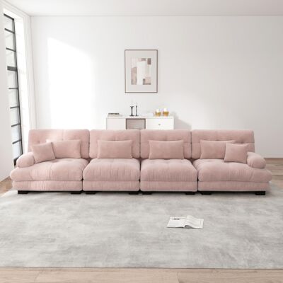 XISRENS Canapé D'Angle Modulable 4 Places Avec Assise Profonde, Canapé-lit En Chenille Rose, Confortable Et Revêtu De Tissu, Idéal Pour Le Salon, Appartement, Studio Ou Bureau. Publicité XISRENS Canapé D'Angle Modulable 4 Places Avec Assise Profonde, Canapé-lit En Chenille Rose, Confortable Et Revêtu De Tissu, Idéal Pour Le Salon, Appartement, Studio Ou Bureau. Publicité