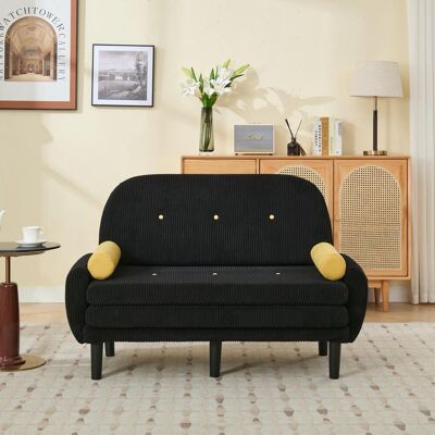 OEM Canapé Deux Places En Velours Côtelé Noir Pour Le Salon, Utilisable Comme Lit De Jour Et Fauteuil Inclinable Avec Espace De Rangement. Publicité OEM Canapé Deux Places En Velours Côtelé Noir Pour Le Salon, Utilisable Comme Lit De Jour Et Fauteuil Inclinable Avec Espace De Rangement. Publicité