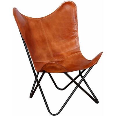 Maison Exclusive - Chaise Papillon Marron Cuir Véritable - Publicité Maison Exclusive - Chaise Papillon Marron Cuir Véritable - Publicité
