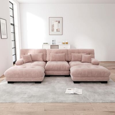 OEM Canapé D'Angle Modulable Luxueux - Canapé Nuage Surdimensionné En Forme De U Pour Salon, Canapé-lit Convertible À Assise Profonde Avec Pouf, Rose Chenille - Publicité OEM Canapé D'Angle Modulable Luxueux - Canapé Nuage Surdimensionné En Forme De U Pour Salon, Canapé-lit Convertible À Assise Profonde Avec Pouf, Rose Chenille - Publicité