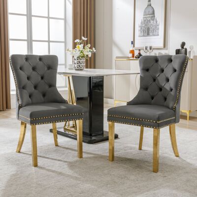 ACKERMAN Chaise De Salle À Manger (chaise De Cuisine/salon Avec Anneaux De Traction Ronds Uniques Au Dossier, Lot De 2), Fauteuil Capitonné À Clous, Pieds En Acier Inoxydable Doré, Revêtement Velours, Gris/or - Publicité ACKERMAN Chaise De Salle À Manger (chaise De Cuisine/salon Avec Anneaux De Traction Ronds Uniques Au Dossier, Lot De 2), Fauteuil Capitonné À Clous, Pieds En Acier Inoxydable Doré, Revêtement Velours, Gris/or - Publicité