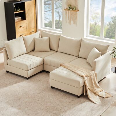 OEM Canapé D'Angle Moderne Avec Pouf Convertible, Idéal Pour Les Salons, Les Appartements Et Autres Espaces. Publicité OEM Canapé D'Angle Moderne Avec Pouf Convertible, Idéal Pour Les Salons, Les Appartements Et Autres Espaces. Publicité