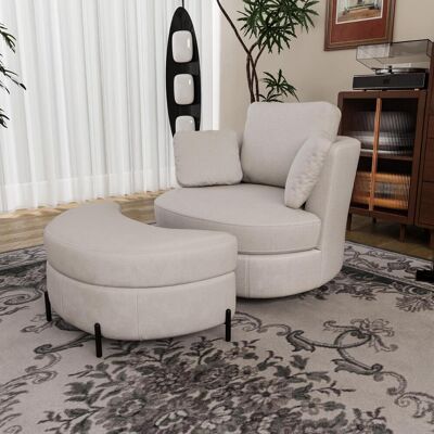 OEM Fauteuil Moderne Surdimensionné Avec Pouf De Rangement En Forme De Lune, En Chenille Beige, 3 Coussins Amovibles, Rembourrage D'Assise Très Élastique – Fauteuil De Lecture Confortable Pour Le Salon, L - Publicité OEM Fauteuil Moderne Surdimensionné Avec Pouf De Rangement En Forme De Lune, En Chenille Beige, 3 Coussins Amovibles, Rembourrage D'Assise Très Élastique – Fauteuil De Lecture Confortable Pour Le Salon, L - Publicité