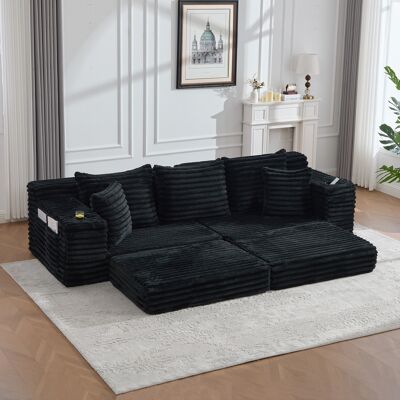ARRIGONI Canapé De Salon En Tissu Côtelé Avec Fonction De Compression D’assise, Dossier Haut Et Coussins Supplémentaires, Poches Et Porte-gobelets Des Deux Côtés, Modulable Librement En Canapé-lit, Rembourrage - Publicité ARRIGONI Canapé De Salon En Tissu Côtelé Avec Fonction De Compression D’assise, Dossier Haut Et Coussins Supplémentaires, Poches Et Porte-gobelets Des Deux Côtés, Modulable Librement En Canapé-lit, Rembourrage - Publicité