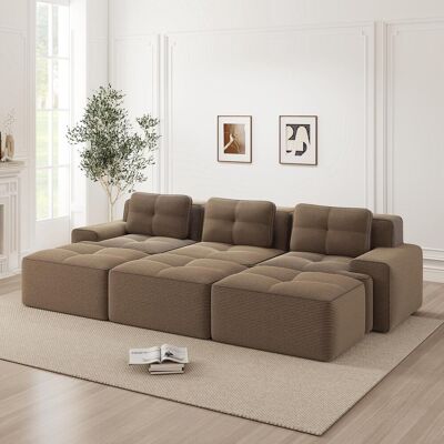 OEM Canapé Sans Cadre, Tissu Velours Côtelé Doux, Canapé D'Angle Modulable Convertible Avec 3 Poufs, Canapé 3 Places, Canapé Confortable Pour Le Salon, Marron - Publicité OEM Canapé Sans Cadre, Tissu Velours Côtelé Doux, Canapé D'Angle Modulable Convertible Avec 3 Poufs, Canapé 3 Places, Canapé Confortable Pour Le Salon, Marron - Publicité