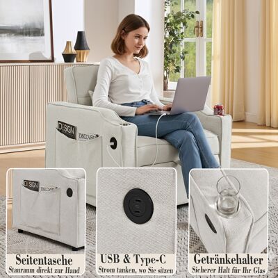 DEVOKO Fauteuil-lit 3 En 1 190cm Usb / Type-c, Porte-gobelet Inox, Dossier 3 Positions, Poches Latérales Petits Espaces - Publicité DEVOKO Fauteuil-lit 3 En 1 190cm Usb / Type-c, Porte-gobelet Inox, Dossier 3 Positions, Poches Latérales Petits Espaces - Publicité