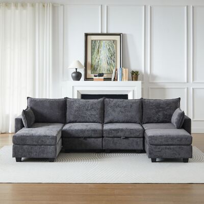 Acavallo Canapé Modulaire En Chenille, Canapé D'Angle De Salon — Canapé D'Angle En U Avec Pouf De Rangement Et Méridienne - Publicité Acavallo Canapé Modulaire En Chenille, Canapé D'Angle De Salon — Canapé D'Angle En U Avec Pouf De Rangement Et Méridienne - Publicité