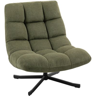 ARRIGONI Fauteuil Pivotant Lounge Avec Assise Large Aspect Chenille Hydrofuge Pieds En Acier Croises Vert - Publicité ARRIGONI Fauteuil Pivotant Lounge Avec Assise Large Aspect Chenille Hydrofuge Pieds En Acier Croises Vert - Publicité