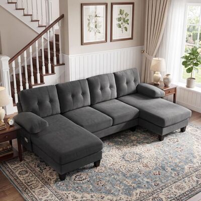 OEM Canapé D'Angle Quatre Places En Forme De U Avec Méridienne, Revêtu D'Un Tissu Chenille Moderne Et Doté D'Un Dossier Réglable. Convertible En Lit, - Publicité OEM Canapé D'Angle Quatre Places En Forme De U Avec Méridienne, Revêtu D'Un Tissu Chenille Moderne Et Doté D'Un Dossier Réglable. Convertible En Lit, - Publicité