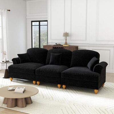 OEM Élégant Canapé 3 Places En Chenille Noire, Style Années 50, Avec Accoudoirs Arrondis, Ceinture À Volants Amovible Et Pieds Fins. Confortable, Il Est Idéal Pour Le Salon. Publicité OEM Élégant Canapé 3 Places En Chenille Noire, Style Années 50, Avec Accoudoirs Arrondis, Ceinture À Volants Amovible Et Pieds Fins. Confortable, Il Est Idéal Pour Le Salon. Publicité