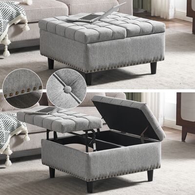 ACKERMAN Grand Tabouret De Rangement Carré, Banquette Relevable Avec Rangement, Adapté Pour Salon, Chambre À Coucher, Bureau, Coffre De Rangement Capitonné (gris) - Publicité ACKERMAN Grand Tabouret De Rangement Carré, Banquette Relevable Avec Rangement, Adapté Pour Salon, Chambre À Coucher, Bureau, Coffre De Rangement Capitonné (gris) - Publicité