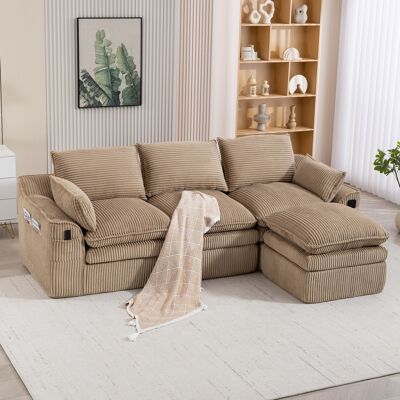 BEAOK Canapé Modulaire 3 Places En Velours Côtelé Kaki Avec Pouf, Poches Latérales, 263x167x85 Cm - Publicité BEAOK Canapé Modulaire 3 Places En Velours Côtelé Kaki Avec Pouf, Poches Latérales, 263x167x85 Cm - Publicité