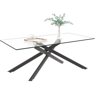 OEM Couchtisch Aus Gehärtetem Glas, Rechteckiger Couchtisch, Schwarze, Geformte Metallbeine, Moderner Wohnzimmertisch, Schwarz-h46/b120/t60 Cm - Publicité OEM Couchtisch Aus Gehärtetem Glas, Rechteckiger Couchtisch, Schwarze, Geformte Metallbeine, Moderner Wohnzimmertisch, Schwarz-h46/b120/t60 Cm - Publicité