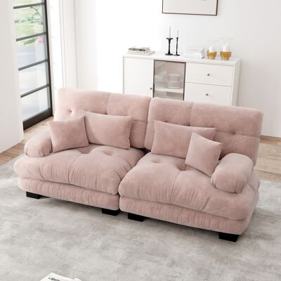 LEMONBEST Canapé 2 Places Effet Nuage, Canapé Salon Confortable Avec 4 Coussins - Assise Profonde - Structure Bois Massif - Chenille Rose - Publicité LEMONBEST Canapé 2 Places Effet Nuage, Canapé Salon Confortable Avec 4 Coussins - Assise Profonde - Structure Bois Massif - Chenille Rose - Publicité
