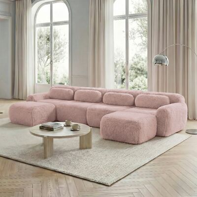 ACKERMAN Canapé D'Angle En L 4 Places, Combinaison Modulaire Multiple, Sans Montage, Tissu Pelucheux Premium, Avec Coussins. Design Méridienne, Mousse Haute Élasticité, Adapté Pour Salon, Chambre, Rose - Publicité ACKERMAN Canapé D'Angle En L 4 Places, Combinaison Modulaire Multiple, Sans Montage, Tissu Pelucheux Premium, Avec Coussins. Design Méridienne, Mousse Haute Élasticité, Adapté Pour Salon, Chambre, Rose - Publicité