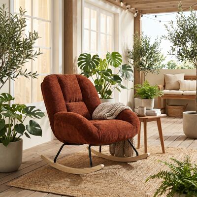 Meubles Cosy Lithops Fauteuil À Bascule Rocking Chair Scandinave En Tissu Chenille Rouge Avec Pieds En Bois De Hêtre - Publicité Meubles Cosy Lithops Fauteuil À Bascule Rocking Chair Scandinave En Tissu Chenille Rouge Avec Pieds En Bois De Hêtre - Publicité