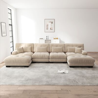 XISRENS Canapé D'Angle Modulable, Ensemble Canapé En U Pour Salon, Canapé Nuage Confortable 4 Places Avec Pouf Amovible, Combinaison À Composer Soi-même, Chenille, Marron Clair Wl - Publicité XISRENS Canapé D'Angle Modulable, Ensemble Canapé En U Pour Salon, Canapé Nuage Confortable 4 Places Avec Pouf Amovible, Combinaison À Composer Soi-même, Chenille, Marron Clair Wl - Publicité