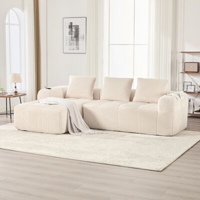CHINGNIMON Canapé Compact Modulable En Velours Côtelé Beige Avec Porte-gobelet, Poche Latérale Et 3 Coussins - Publicité CHINGNIMON Canapé Compact Modulable En Velours Côtelé Beige Avec Porte-gobelet, Poche Latérale Et 3 Coussins - Publicité
