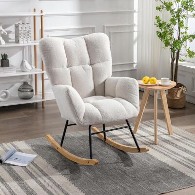 OEM Fauteuil À Bascule Moderne Du Milieu Du Siècle 009, En Tissu Teddy Avec Revêtement Capitonné, Assise Rembourrée, Blanc, Idéal Pour Le Salon Et La Chambre. Publicité OEM Fauteuil À Bascule Moderne Du Milieu Du Siècle 009, En Tissu Teddy Avec Revêtement Capitonné, Assise Rembourrée, Blanc, Idéal Pour Le Salon Et La Chambre. Publicité