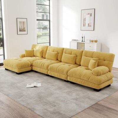 OEM Canapé D'Angle Modulable, Ensemble De Salon En Forme De L, Canapé Quatre Places Confortable Type Nuage Avec Pouf Amovible, À Monter Soi-même, Jaune - Publicité OEM Canapé D'Angle Modulable, Ensemble De Salon En Forme De L, Canapé Quatre Places Confortable Type Nuage Avec Pouf Amovible, À Monter Soi-même, Jaune - Publicité