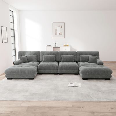 XISRENS Canapé D'Angle Modulable, Ensemble Canapé En U Pour Salon, Canapé Nuage Confortable 4 Places Avec Pouf Amovible, Combinaison À Composer Soi-même, Chenille, Griswl - Publicité XISRENS Canapé D'Angle Modulable, Ensemble Canapé En U Pour Salon, Canapé Nuage Confortable 4 Places Avec Pouf Amovible, Combinaison À Composer Soi-même, Chenille, Griswl - Publicité