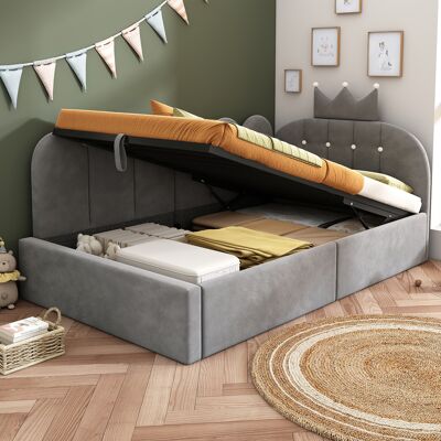 LEMONBEST Lit Banquette Canapé-lit 90x190 Cm Avec Rangement Hydraulique, Lit D'Appoint L-forme Design Grille Couronne, Velours, Sans Matelas, Gris - Publicité LEMONBEST Lit Banquette Canapé-lit 90x190 Cm Avec Rangement Hydraulique, Lit D'Appoint L-forme Design Grille Couronne, Velours, Sans Matelas, Gris - Publicité