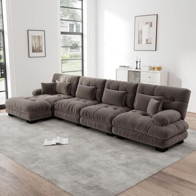 OEM Canapé D'Angle Modulable, Ensemble De Canapés De Salon En Forme De L, Canapé Nuage Confortable Quatre Places Avec Pouf Amovible, Personnalisable À Faire Soi-même, Tissu Chenille, Marron. Publicité OEM Canapé D'Angle Modulable, Ensemble De Canapés De Salon En Forme De L, Canapé Nuage Confortable Quatre Places Avec Pouf Amovible, Personnalisable À Faire Soi-même, Tissu Chenille, Marron. Publicité