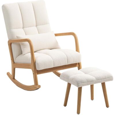 OEM Fauteuil À Bascule Avec Repose-pieds, Rocking Chair En Tissu Bouclette, Pieds En Bois, 64,5 X 82 X 89 Cm, Blanc - Publicité OEM Fauteuil À Bascule Avec Repose-pieds, Rocking Chair En Tissu Bouclette, Pieds En Bois, 64,5 X 82 X 89 Cm, Blanc - Publicité