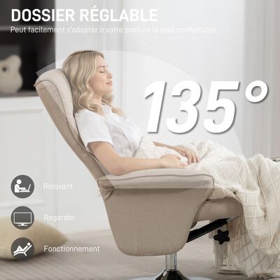 OEM Fauteuil Relax Inclinable 135° Pivotant 360° Repose-pieds Tissu Beige - Publicité OEM Fauteuil Relax Inclinable 135° Pivotant 360° Repose-pieds Tissu Beige - Publicité