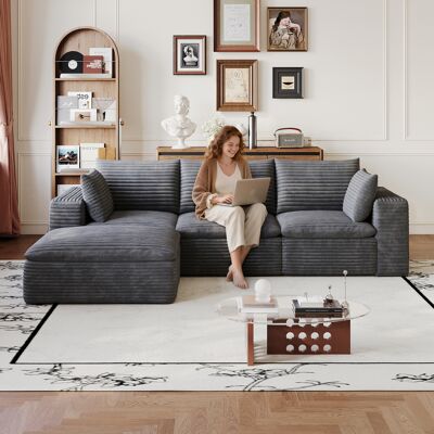 ABAISAN Canapé 260 Cm En Velours Côtelé, Style Cloud Sofa, Coussins Amovibles, Sans Montage Pour Salon Chambre - Gris Foncé - Publicité ABAISAN Canapé 260 Cm En Velours Côtelé, Style Cloud Sofa, Coussins Amovibles, Sans Montage Pour Salon Chambre - Gris Foncé - Publicité