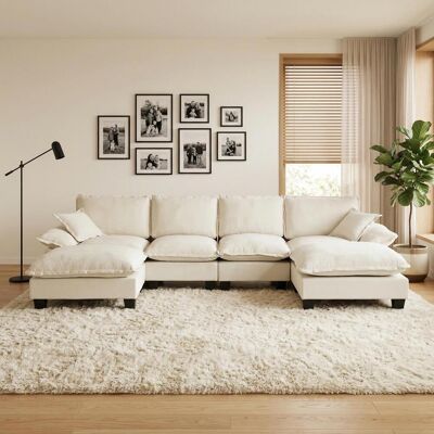 OEM Canapé D'Angle Modulable, Canapé Nuage En Forme De U, Canapé En Forme De Voilier, Canapé Six Places, En Tissu Chenille Confortable, Avec Pouf Amovible, Convient Aux Salons Et Appartements, Beige. Publicité OEM Canapé D'Angle Modulable, Canapé Nuage En Forme De U, Canapé En Forme De Voilier, Canapé Six Places, En Tissu Chenille Confortable, Avec Pouf Amovible, Convient Aux Salons Et Appartements, Beige. Publicité
