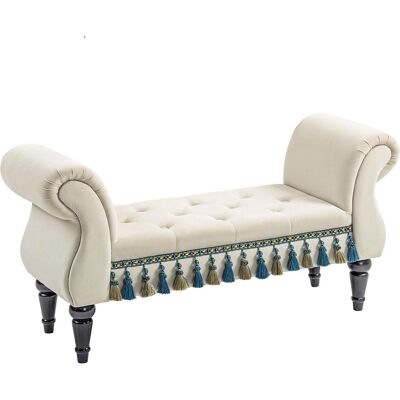 OEM Polsterbank Schlafzimmer Mit Armlehne, Vintage-design In Samtoptik, Holzbeine, Belastbarkeit 150 Kg, 117x40x58 Cm, Beige - Publicité OEM Polsterbank Schlafzimmer Mit Armlehne, Vintage-design In Samtoptik, Holzbeine, Belastbarkeit 150 Kg, 117x40x58 Cm, Beige - Publicité