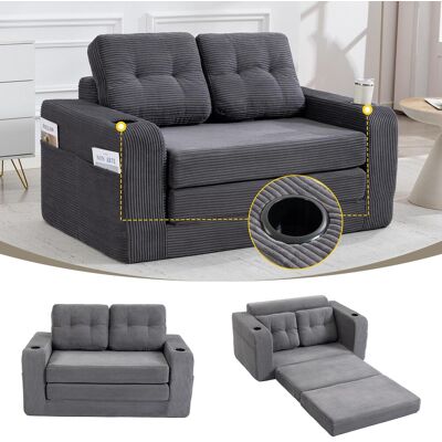 OEM Canapé Deux Places En Velours Côtelé Avec Porte-gobelets Et Poches Latérales, Pouf Double Convertible, Canapé Deux Places Sans Cadre Avec Coussins Et Dossier Matelassés, Grand Pouf (velours Côtelé Gri - Publicité OEM Canapé Deux Places En Velours Côtelé Avec Porte-gobelets Et Poches Latérales, Pouf Double Convertible, Canapé Deux Places Sans Cadre Avec Coussins Et Dossier Matelassés, Grand Pouf (velours Côtelé Gri - Publicité