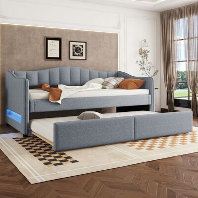 DEVOKO Lit De Jour 90 X 200 Cm Gris Linge, Extensible, Canapé-lit Simple, Design Lumineux Ambiance, Style Minimaliste, Vendu Sans Matelas - Publicité DEVOKO Lit De Jour 90 X 200 Cm Gris Linge, Extensible, Canapé-lit Simple, Design Lumineux Ambiance, Style Minimaliste, Vendu Sans Matelas - Publicité