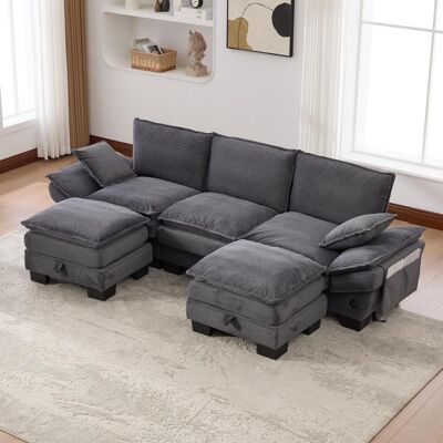 OEM Canapé Modulable Trois Places En Velours Côtelé (avec Deux Repose-pieds) – Assises Spacieuses, Design Ergonomique, Rembourrage En Mousse Haute Densité, - Publicité OEM Canapé Modulable Trois Places En Velours Côtelé (avec Deux Repose-pieds) – Assises Spacieuses, Design Ergonomique, Rembourrage En Mousse Haute Densité, - Publicité