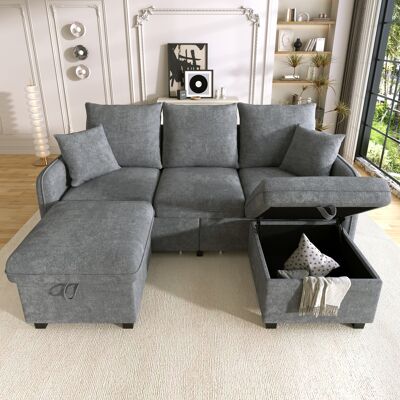 LEMONBEST Canapé D’angle U Convertible 3 Places 188x186x86 Cm, Canapé Modulable Avec Tiroirs Et Pouf Coffre, Rangement, Chenille, Gris - Publicité LEMONBEST Canapé D’angle U Convertible 3 Places 188x186x86 Cm, Canapé Modulable Avec Tiroirs Et Pouf Coffre, Rangement, Chenille, Gris - Publicité