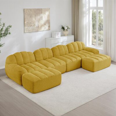 OEM Ce Canapé Modulable Quatre Places En Forme De U Est Livré Avec Deux Repose-pieds. Son Design En Forme De Coquillage Et Sa Structure Sans Cadre Lui Confèrent Une Allure Élégante. Fabriqué En Mousse - Publicité OEM Ce Canapé Modulable Quatre Places En Forme De U Est Livré Avec Deux Repose-pieds. Son Design En Forme De Coquillage Et Sa Structure Sans Cadre Lui Confèrent Une Allure Élégante. Fabriqué En Mousse - Publicité