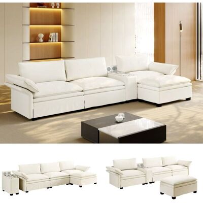OEM Canapé Modulaire Transformable En L De 315 Cm, Canapé En Velours « Nuage » Pour Salon Ou Bureau, Avec Système De Rangement Intégré, Pouf Assorti, Chargeur Sans Fil, Haut-parleurs Intégrés, Éclairage L - Publicité OEM Canapé Modulaire Transformable En L De 315 Cm, Canapé En Velours « Nuage » Pour Salon Ou Bureau, Avec Système De Rangement Intégré, Pouf Assorti, Chargeur Sans Fil, Haut-parleurs Intégrés, Éclairage L - Publicité
