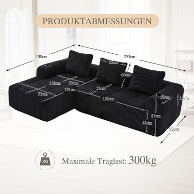 MIDUODUO Canapé Compact Velours Côtelé,doux Et Modulaire,poche Latérale,porte-gobelet,3 Coussins,idéal Pour Salon Et Bureau. Noir - Publicité MIDUODUO Canapé Compact Velours Côtelé,doux Et Modulaire,poche Latérale,porte-gobelet,3 Coussins,idéal Pour Salon Et Bureau. Noir - Publicité